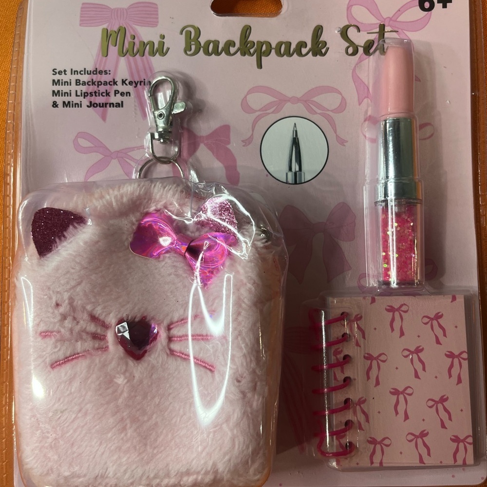6/$20 Charming Pink Bow Cat Mini Backpack Set